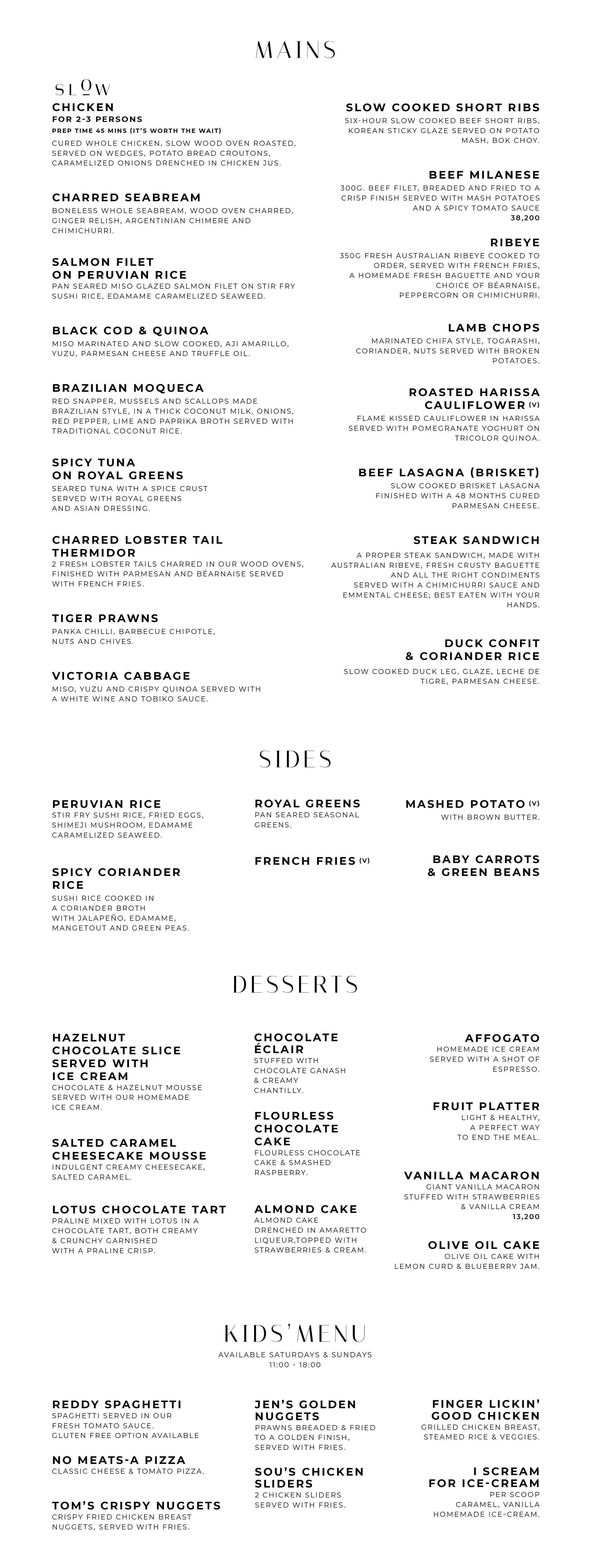 Slow Food Menu