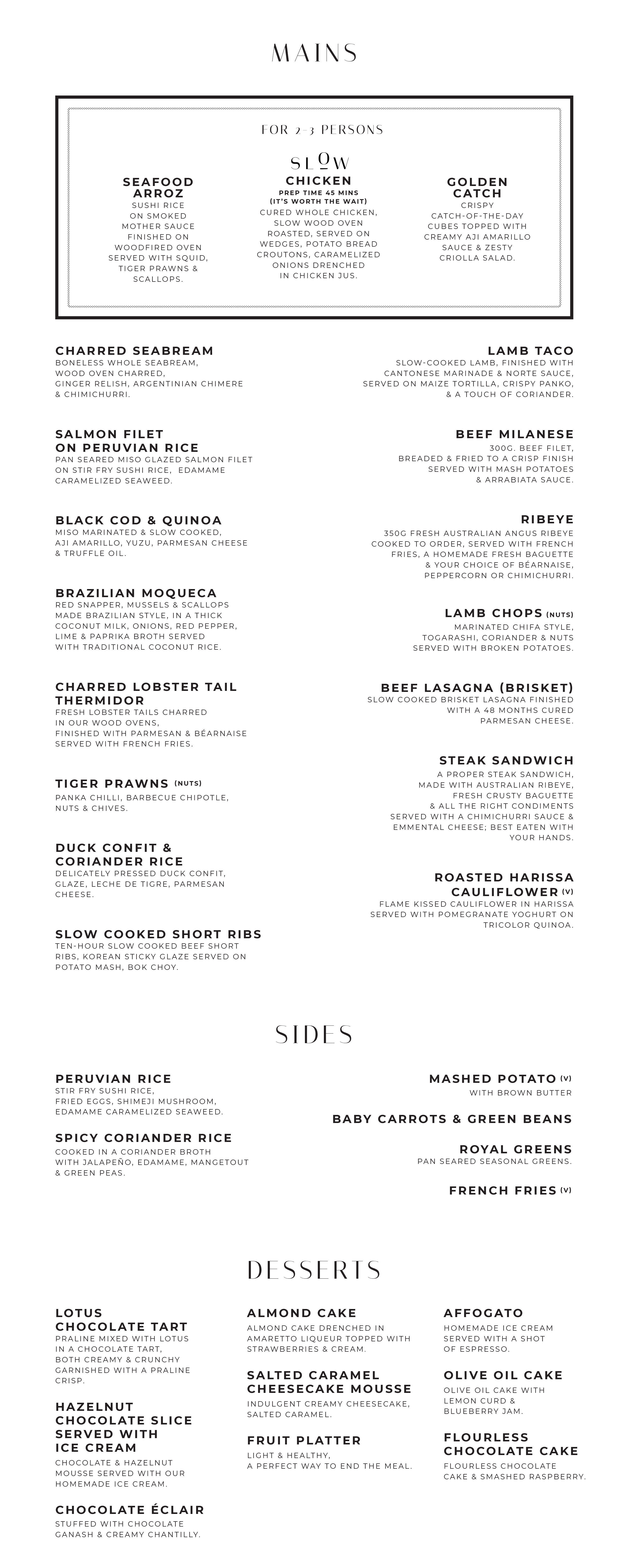 Slow Food Menu