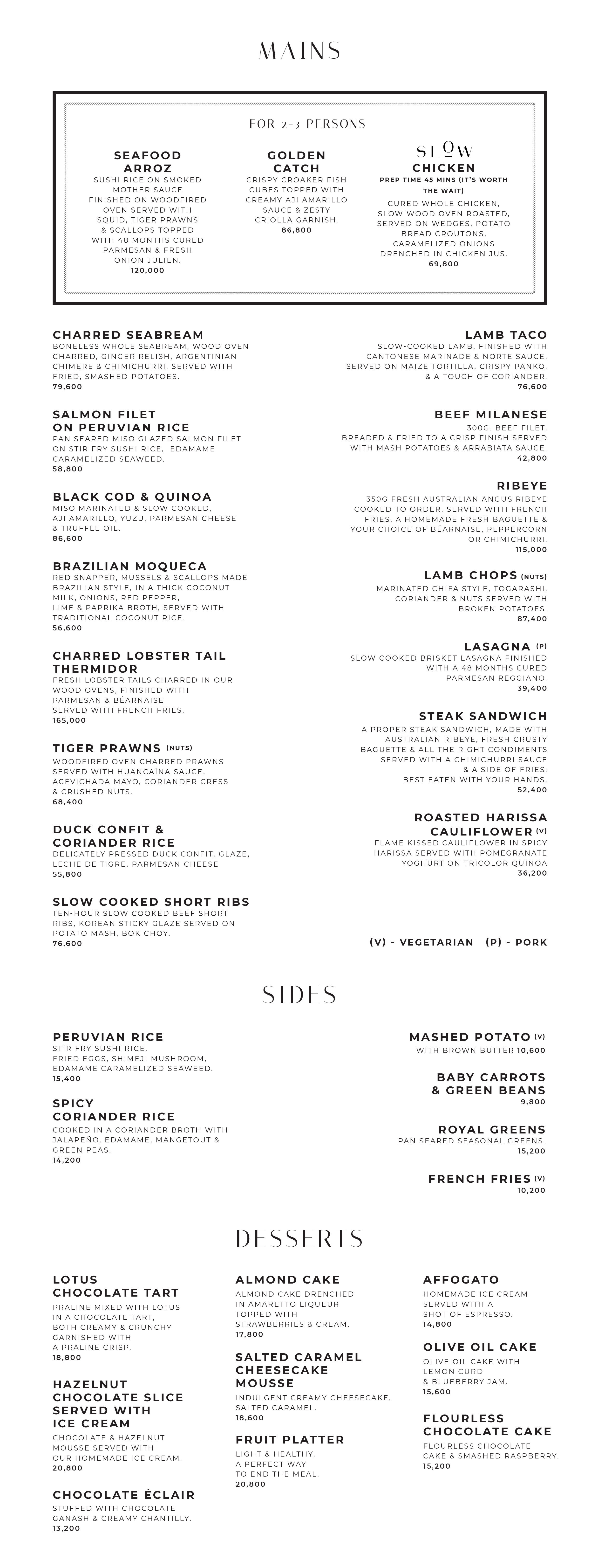 Slow Food Menu